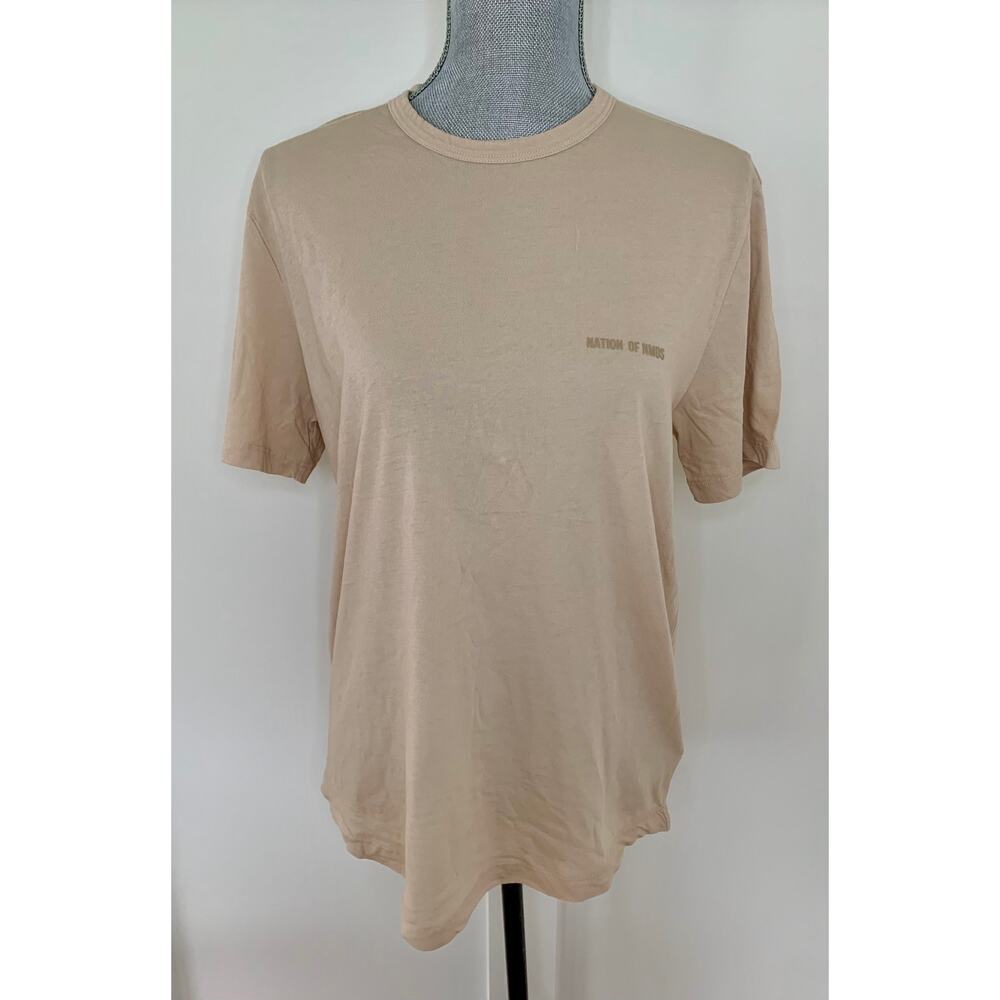 Nation of NMDS T-Shirt Crew Tee Top in Tan Small Unisex Fit Pullover Knit Cotton